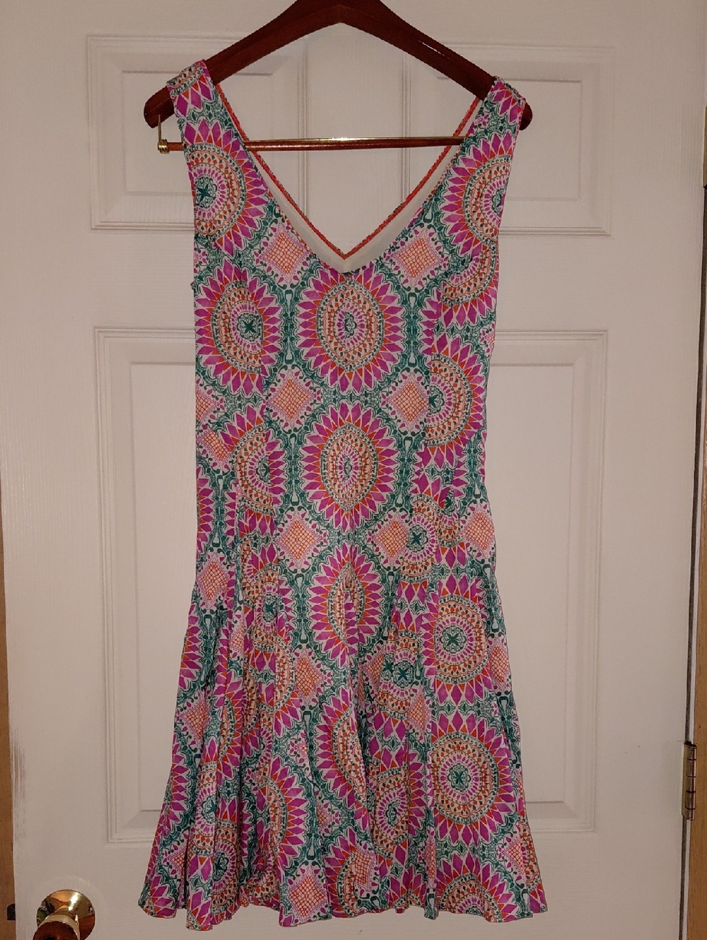 HD in Paris Pink & Green Sleeveless V-Neck Medallion Print Dress